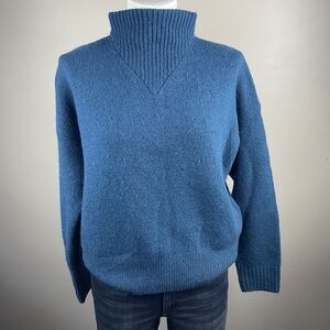 Madewell Women Medium Wool Blend Blue Turtleneck Sweater